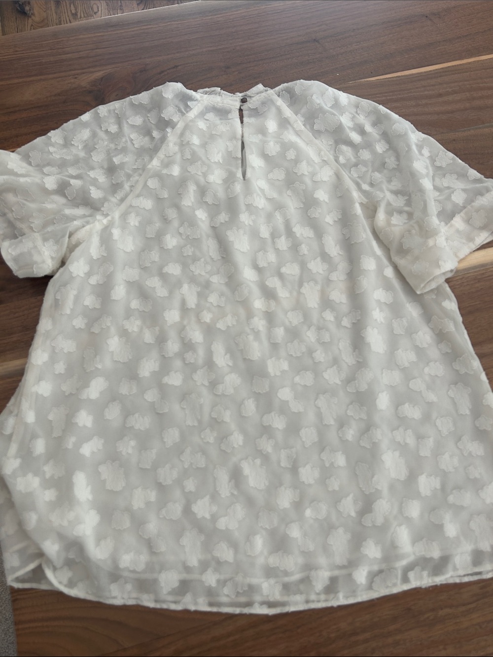 Anthropologie Cream Textured Ruffle-Neck Blouse - Picture 3 of 6